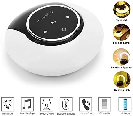 Aisuo Night Light Speaker, 6 in 1 Bedside Lamp with Bluetooth Speaker, Touch Control &amp; Dimmable Warm Light, Rotating in 360 Degree, MP3 and Brightness Adjustable, the Best Gift for Children and Friends.