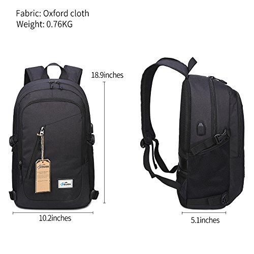 Fresion Business Laptop Notebook Tasche mit USB für 15 zoll Damen Herren leicht Uni Arbeit Businesstasche Notebooktasche Laptoptasche Gepolstert Schule Outdoor Rucksäcke 26L×13B×48H cm ( Schwarz / Grau ) - 2