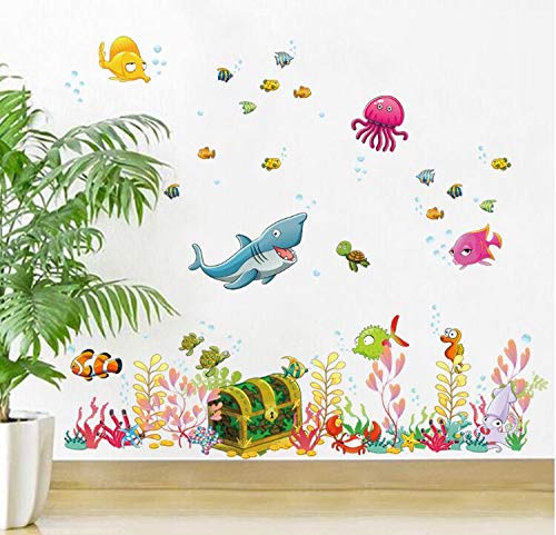 HALLOBO® Wandtattoo Fisch Ozean Meer See Schatz Meeresschildkröte Krake Hippocampus Wandaufkleber Bad Wandsticker Wall Sticker Wohnzimmer Schlafzimmer Deko