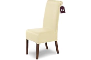 SH SCHEFFLER-HOME LIVE HOMESTYLE SCHEFFLER-Home Fundas Sillas de Comedor Elásticas Marie – Set de 4 Elegantes Fundas Sillas Ajustables – Fundas para Sillas hidrófugo con Banda Elástica, Marfil