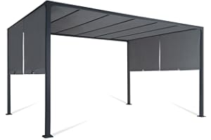 IDMarket - Pergola coulissante 2 pans 3x4 M belvédère de Jardin Toile Gris Anthracite
