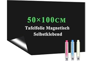 ‎LYZZXI Lyzzxi Tafelfolie Selbstklebend, 50*100cm Magnetfolie Magnetisch Schwarz, Abwischbar Kreidefolie, Magnettafel Folie Kind Wand für Haus Büro Schule, mit Wasserbasierende Kreidemarkern & Tuche & Magnete