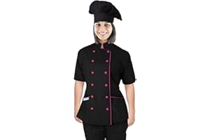 Uniformates Giacca da cuoco a maniche corte da donna e divisa da chef per maestri chef e pizzaioli con cappello da chef