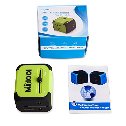 Milool universellen Reise-Adapter mit Doppel USB-Ports aus 150 Ländern weltweit US UK EU AU Universal fusionierten Sicherheit AC-in einem Ladegerät(Grün) - 8