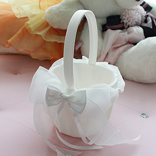 2 Stück Elfenbein Satin bowknot Hochzeit Blumenmädchen Korb Blumenkinderkörbchen - 2