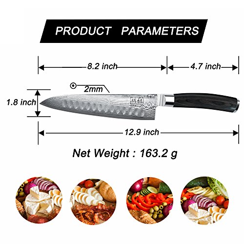Küchenmesser Professionelle Damastmesser 67 Schichten VG 10 Core mit Pakka Holzgriff - 6