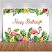 Produktbild Mehofoto Geburtstag Party Hintergrund 7x5ft Flamingo Party Dekoration für Kinder Erwachsene Foto Hintergrund Bunte Blumen Grün Blätter Fotografie Hintergrund