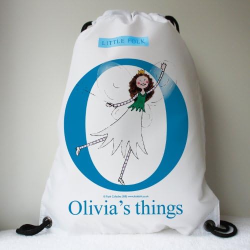 Little Folk Personalised Drawstring Swimming Bags for Girls &amp; Boys - Fizzy the Little Fairy Princess from the Alphabet Range (Blue lettering)