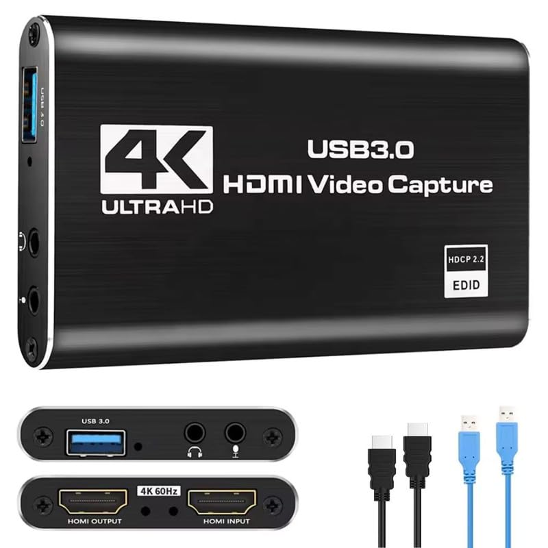 COOLCOLD Capture Card, 4K USB 3.0 HDMI Game Video Capture Card with HDMI Loop-Out 1080P 60FPS Live Streaming Game Recorder Device, Compatible Windows Linux OBS OS X Twitch for PS3 PS4 (Black)