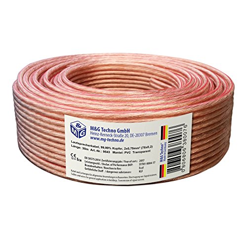 30m Cavo per diffusori 2x0,75mm² OFC rotondo trasparente, Cavo per altoparlanti, Model 9543