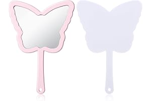 Shimmeroo 2-pack fjärilsspegel handhållen – vit och rosa | 35 x 20 cm liten söt handspegel med handtag, söt prinsessa kompakt