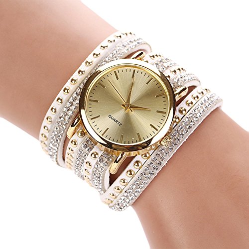 Preisvergleich Produktbild Sommer Luxusfreizeit Dame Quarz Armbanduhr Uhr Goldarmband (White)