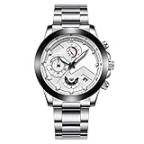 YZPNSSB Luxus herrenuhr quarzuhr Hohle leuchtende Edelstahl herrenuhr wasserdicht Mode Sport Casual multifunktions Uhr (Farbe : Weiß)