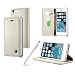 Produktbild iPhone 5s Lederhülle, Kecko® Pramieleder Folio Case Hülle [Brieftasche Funktion] Modische Zart Flip Buch-Stil Kartenspalte Bargeldfach Geldbeutel mit Magnetische Schliesung Tasche Haut für Apple iPhone 5s / iPhone 5 + Eingabestift Stylus Pen + Displayschutzfolie - Weiß