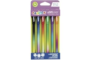 Carioca Bolígrafos borrables Oops Easy Colores Surtidos | Caja de 6 Bolígrafos Borrables con Tinta Termosensible | Aspecto colores degradados | Punta de Ø 0,7 mm | 6 piezas