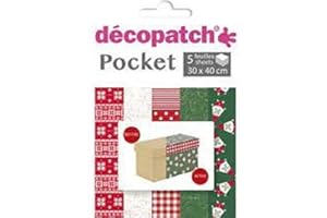 Decopatch DP024C - busta da 5 fogli di carta Decopatch, Carta stampata, 30x40 cm, motivi assortiti, Natale