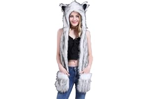 INELIHOO Chapeau Chapka Femme 3 en 1 Bonnet Echarpe Gants en Peluche Epais Bonnet Hiver Chaud en Peluche Chapeau Fille Chapka Cagoules avec Foulard et Gants Plein Air Cadeau de Noël Thermique Chapeau