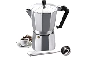 VINEKRAFT Moka Pot, 6 Cup/300ml Italian Coffee Maker, Aluminium Stovetop Coffee Maker Espresso Maker with a Coffee Clip Spoon