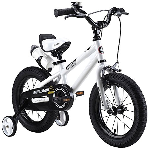 Royal Baby Freestyle - Bicicletta per bambino con rotelle stabilizzatrici, disponibile nelle misure delle ruote 12", 14", 16", 18", colori: Rosso / Blu / Verde / Arancione / Bianco, completa di borraccia e portaborraccia, White, 40,6 cm