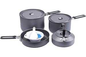 Fire-Maple Feast 4 Kit de Casseroles Camping, Ustensiles de Cuisine Cookware Kit Batterie de Cuisine Extérieure avec Casseroles, Bouilloire, Casseroles et Spatule pour Randonnée Pêche Pique-Nique