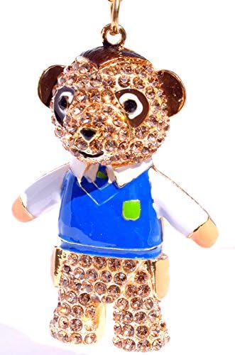 Large Hand Bag Charm with Keyring Rhinestone on Golden Metal New (Meerkat Blue Shirt)