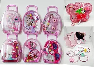 Aliza Cute Baby Girls accessories set in small toy Traveling Bag included hair clips and hair bands Neckles Watch Sunglass for girls as the gift set any 1 and With Baby Mirror Box with hair Rubber band (Random Design)