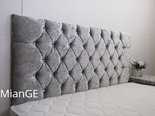 24" Crushed Velvet Milan Headboard With Diamante &amp; Matching Buttons, All Sizes &amp; Colors Available By MianGE (4ft6 (Double) Diamante, DARK SILVER)