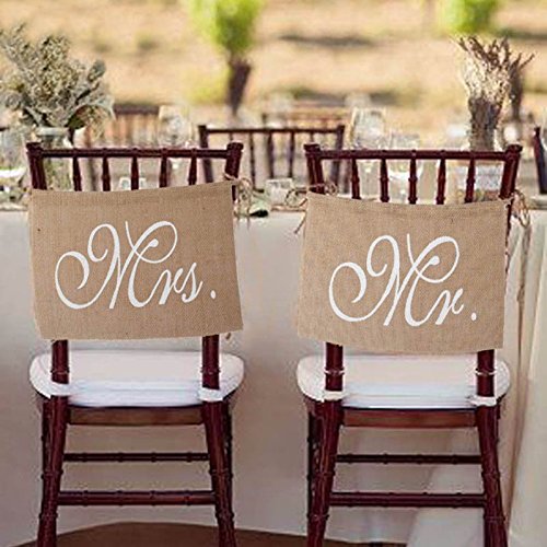 Hrph New Mr. & Mrs. Burlap Stuhl Banner Set Stuhl Zeichen Garland Rustikale Hochzeit Dekoration - 3