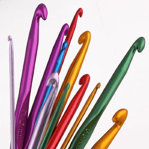 Set mit farbigen Häkelnadeln aus Aluminium, 12 Größen