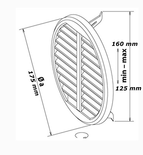 Lüftungsgitter Kunststoff verstellbar für Rohre von 125-160mm Deckmaß175mm mit Insektenschutz - 3