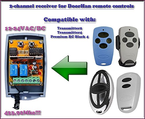 DoorHan Compatible Receptor. Universal de 2 canales receptor para DoorHan transmisor Transmisor de 2/4/Premium RC Negro 4 mandos a distancia. 12 - 24 V AC/DC