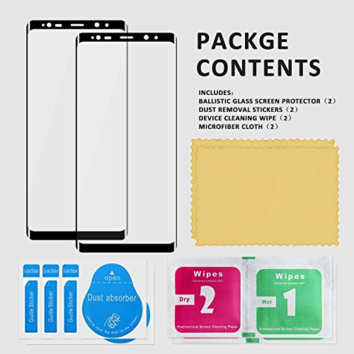Protector de Pantalla Galaxy Note 8  Aonsen  2 Pack  3D Curvado Full Coverage Cristal Templado Protector de Pantalla  Anti-rasgu  os HD Vidrio Templado Protector para Samsung Galaxy Note 8 - Negro