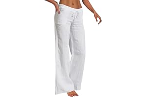 Zuoyue Women Cotton Linen Pants Casual Loose Solid Color Beach Pants Elastic High Waist Wide Leg Summer Beach Pants Yoga Pants with Pockets