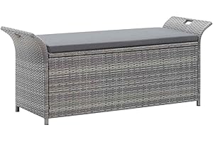 vidaXL Banc de Rangement avec Coussin Banquette d'Entrée Coffre Siège de Rangement Couloir Maison Jardin Extérieur Gris 138 cm Résine Tressée
