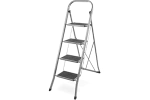 1 Click Buy Heavy Duty Portable Foldable 4 Step Steel Ladder Non Slip Tread Step Stool Safety Folding Design Step Ladder Ideal for Home/Kitchen/Garage