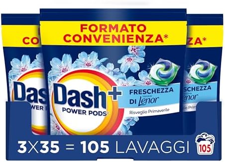 Dash Power Pods Detersivo Lavatrice In Capsule, 105 Lavaggi(3x35), Freschezza Di Lenor, Risveglio Primaverile, rimuove addirittura gli odori di sudore vecchi di 7 giorni, per una pulizia impeccabile