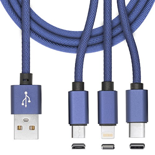 Mobilefox 3Â in1Â multi cavo di ricarica 3Â porte 8Â pin Lightning + micro USB + cavo tipo C maschio per LG V10Â V20Â V30Â blu
