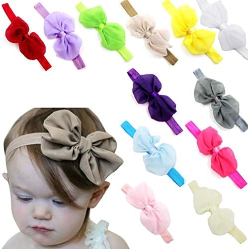 FALAIDUO 12PCS Babys Girls Chiffon Flower Elastic Headband