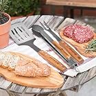 Akazienholz Edelstahl Grillzubehör mit Grillzange, Grillwender und Fleischgabel – Bild 2