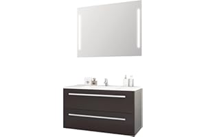Sieper I Waschtisch mit Unterschrank 90 x 50 cm und Spiegel mit Beleuchtung, Badmöbel Set Libato I Anthrazit