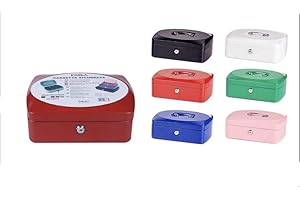 VETRINEIN RETE Vetrineinrete® Cassetta portavalori cassaforte di sicurezza in metallo con scomparto e divisori portamonete doppia chiave (25x19x9 cm) F38