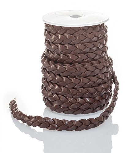 Lederband Geflochten Flach 12 mm. Braun 2 m - Länge: wählbar