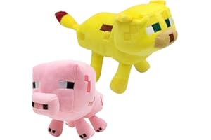 IOSCDH 2pièces Mine CRA-ft Pig Peluche Jouet, Mine CRA-ft Ozelot Poupée en Peluche,Kawaii Peluche Jouet 25cm & 16cm, Jouet en Peluche à Collectionner pour Fans du Jeu et Enfants das 3 Ans