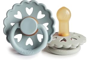 FRIGG Fairytale Dummies, Pack of 2, Latex Dummies, BPA-Free, Made in Denmark, Symmetrical Cherry Shape Teat (Stone Blue/Willow Grey, Size 2 (6-18 Months))