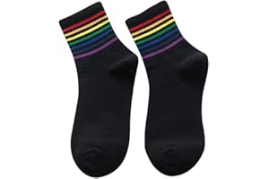 OLDM 100 Cotton Socks Unisex Rainbow Striped Pattern Sport Work Socks For Women Mens Breathable Soft Comfortable Durable Daily Use Walking/Hiking Stretchy Sock For Teen Girl Boy Funky Sockssbreathable