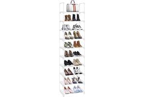 esonstyle Shoe Rack, 10 Tiers Tall Narrow Shoe Rack Space-Saving Door Metal Shoe Storage Vertical Tall Shoe Shelf For Living Room Bedroom