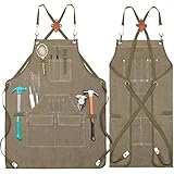 Theuwnee® Grembiule da cucina con grandi tasche, Grembiule di tela con croce posteriore per gli uomini e le donne, cucina, co