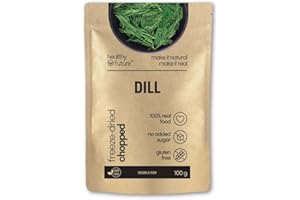 Healthy Future Freeze Dried Dill Lyophilised Chopped Herbs Not Irradiated 100% Natural Vegan Kosher Snack Free from Gluten Sulphur Preservatives GMO No Added Sugar 25g