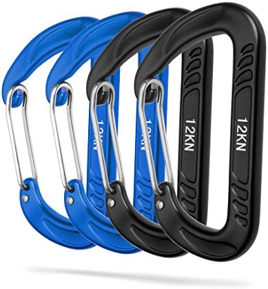 JZHY 12KN Snag-Free Wiregate Carabiners Set - Lightweight 7075 Aluminum Biners(Set of 4 or 6) - Best For Hammock Suspension, Clipping On Camping Accessories(Blue + Black)