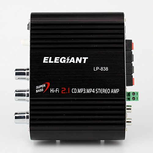 ELEGIANT Mini 200W 12V Hi-Fi Car Stereo Amplifier Power Channel Audio Heavy Bass Output - Matt Aluminum Casing with Overheating, Overload and Short Circuit Protection for Home Car Motorcycle Boat - Connect to any Speakers; Support Booster Radio MP3 MP4 iPod or CD player black